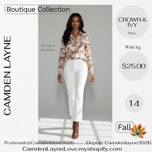 Crown & Ivy Cream Wide Leg Trousers